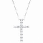 Emerald cut lab grown diamond cross pendant necklace