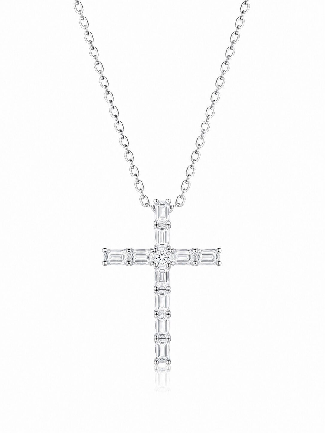 Emerald cut lab grown diamond cross pendant necklace