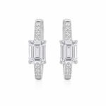 Emerald cut lab grown diamond huggie hoop earrings