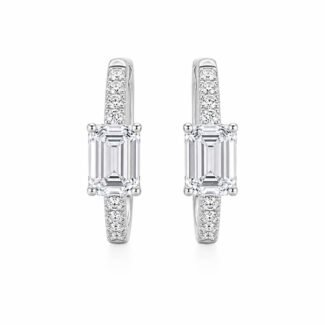 Emerald cut lab grown diamond huggie hoop earrings