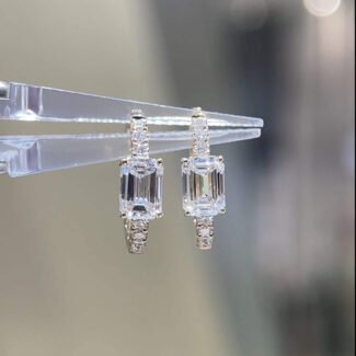 Emerald cut lab grown diamond huggie hoop earrings