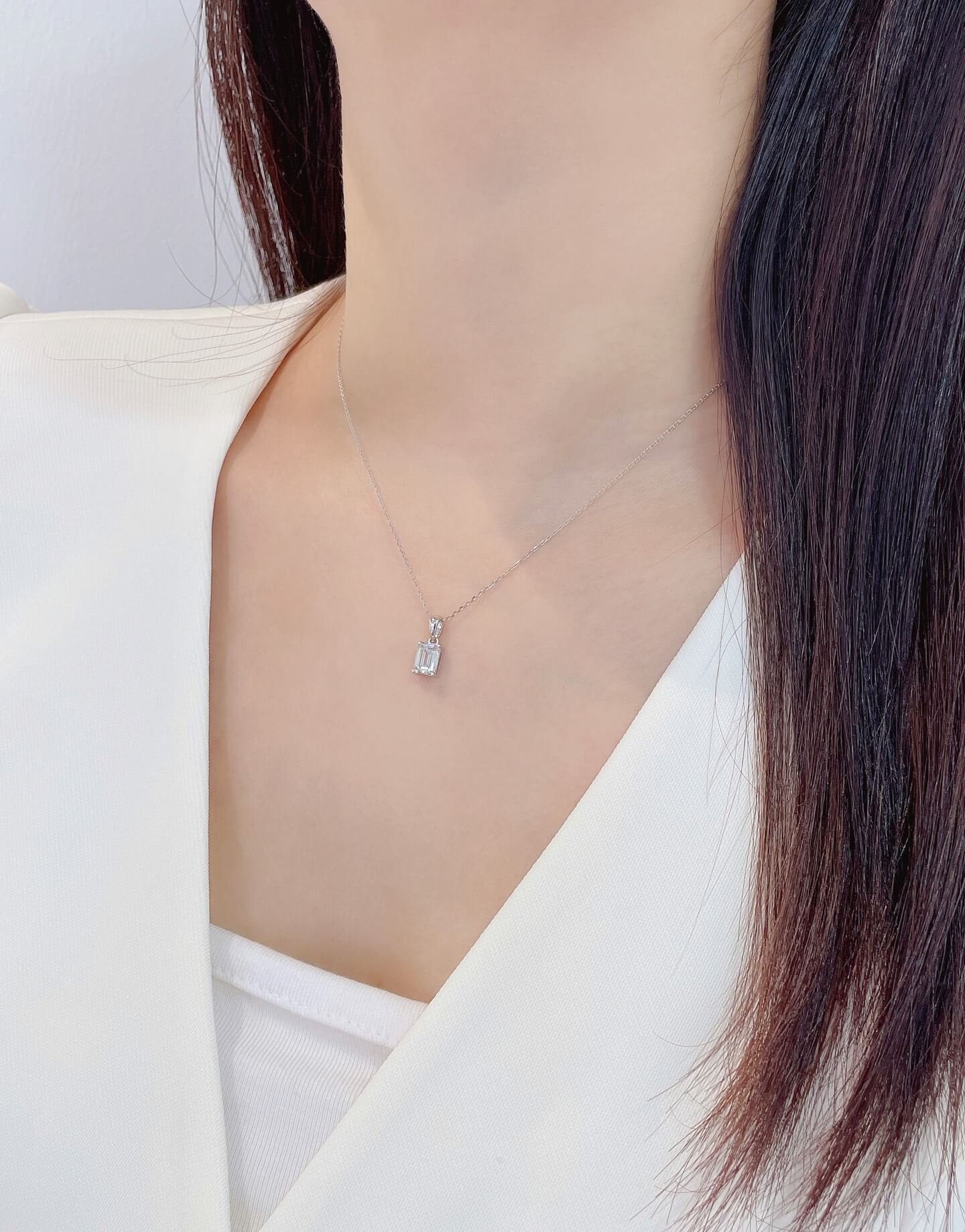 Emerald cut lab grown diamond pendant necklace