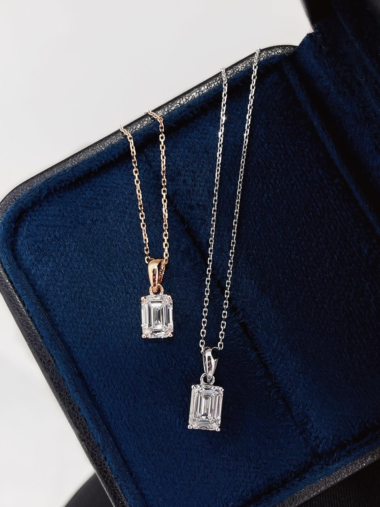 Emerald cut lab grown diamond pendant necklace