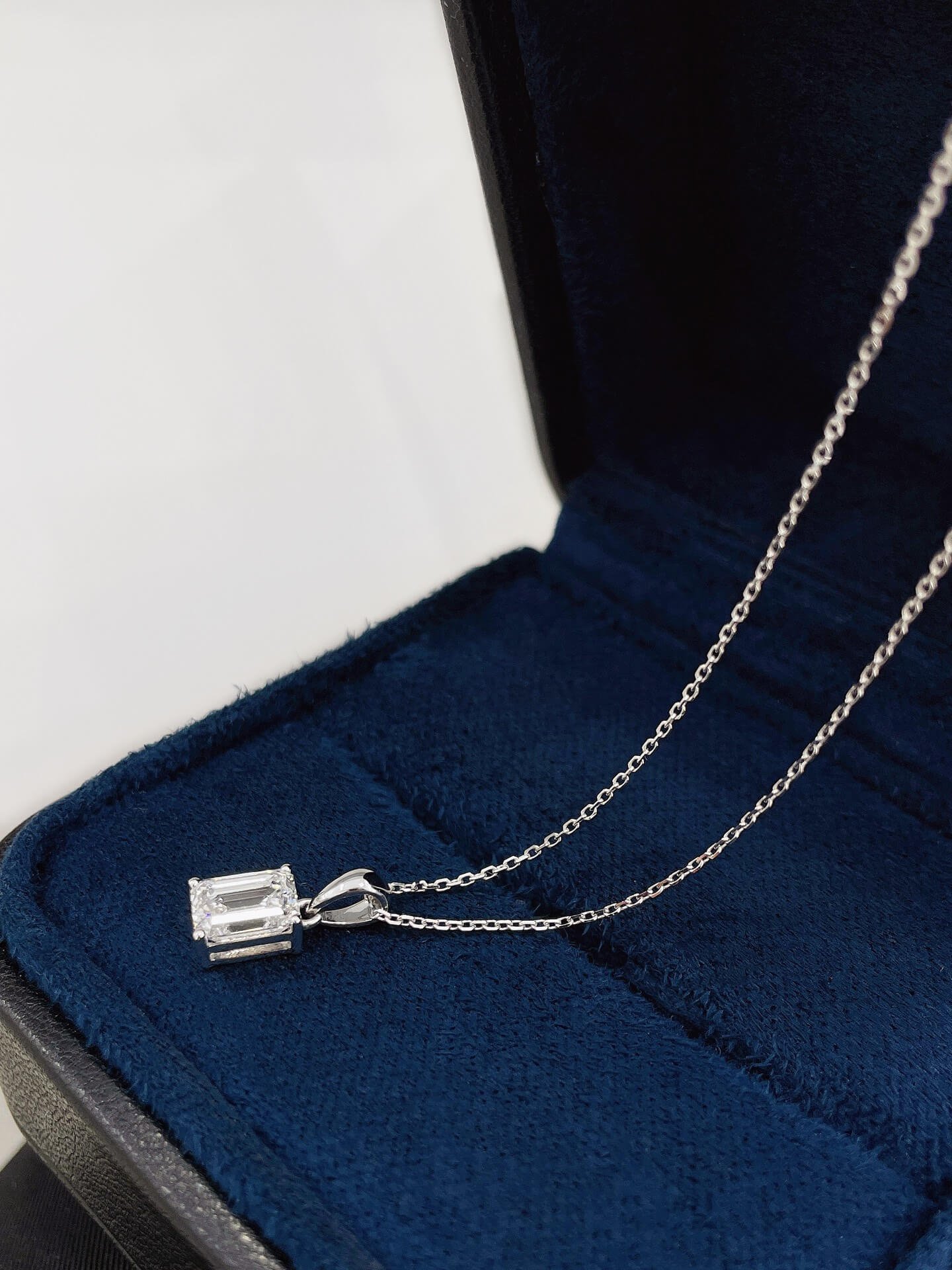 Emerald cut lab grown diamond pendant necklace