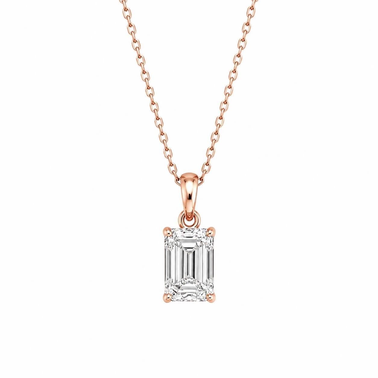 Emerald cut lab grown diamond pendant necklace
