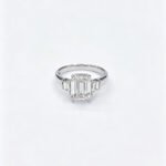Emerald cut lab grown diamond three stones engagement ring