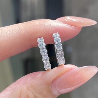 Five round cut lab grown diamond hoop earrings