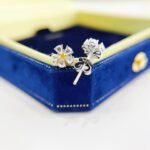 Flower design round cut lab grown yellow diamond earrings stud