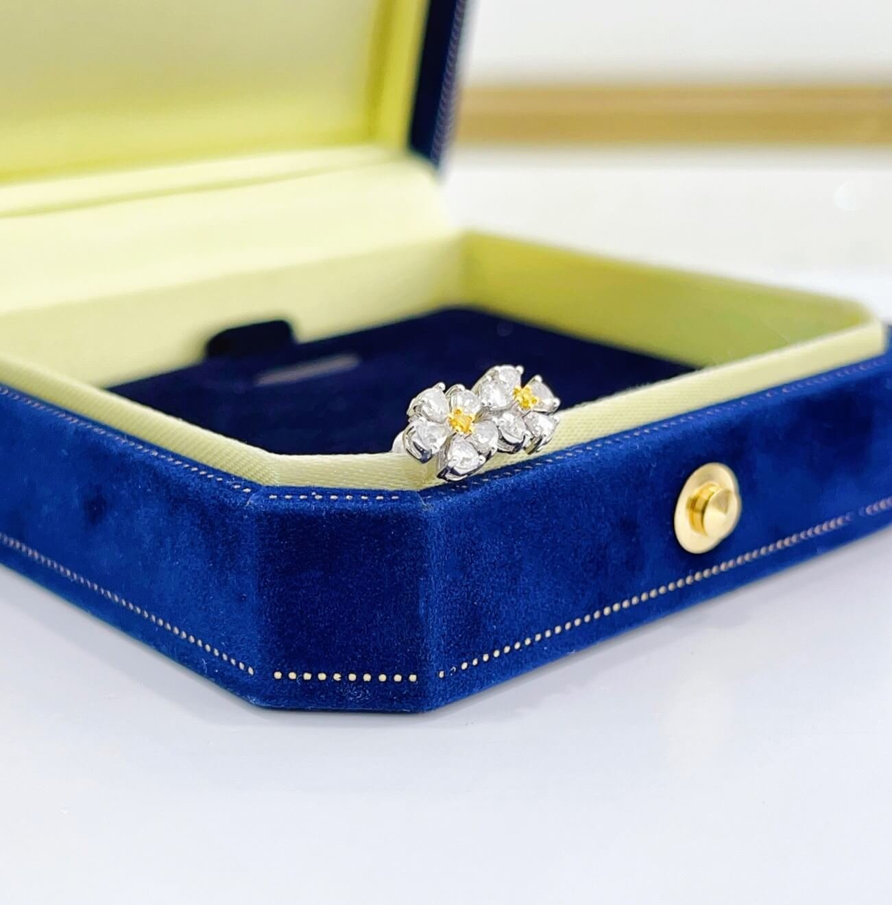 Flower design round cut lab grown yellow diamond earrings stud