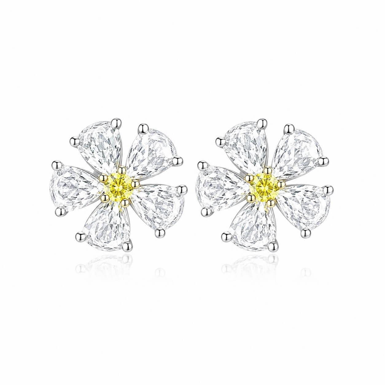Flower design round cut lab grown yellow diamond earrings stud