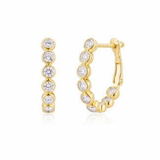 Full setting round cut lab grown diamond bubble hoop earrings