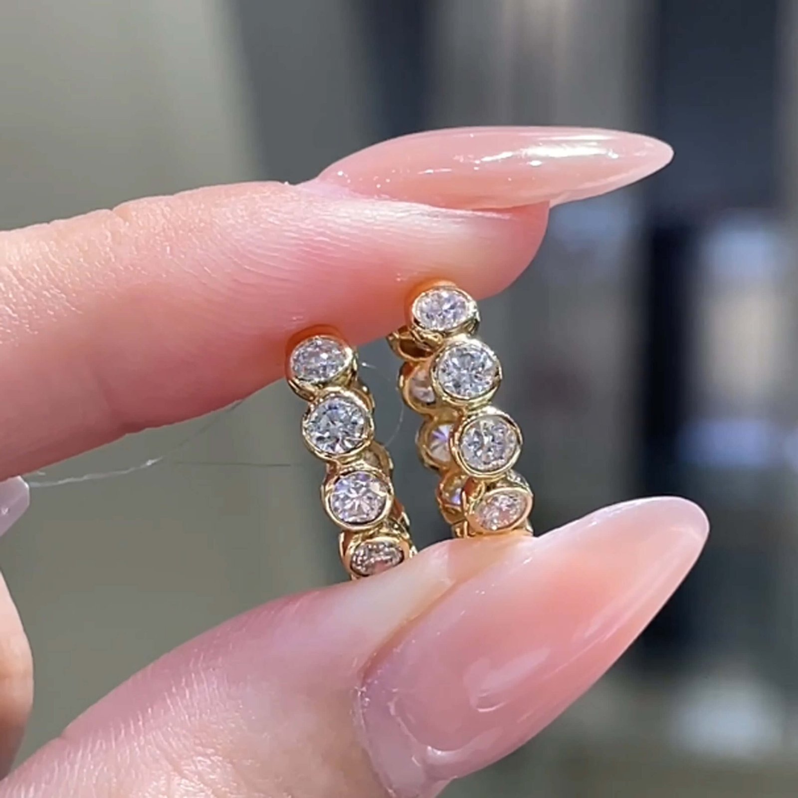 Full setting round cut lab grown diamond bubble hoop earrings Full setting round cut lab grown diamond bubble hoop earrings