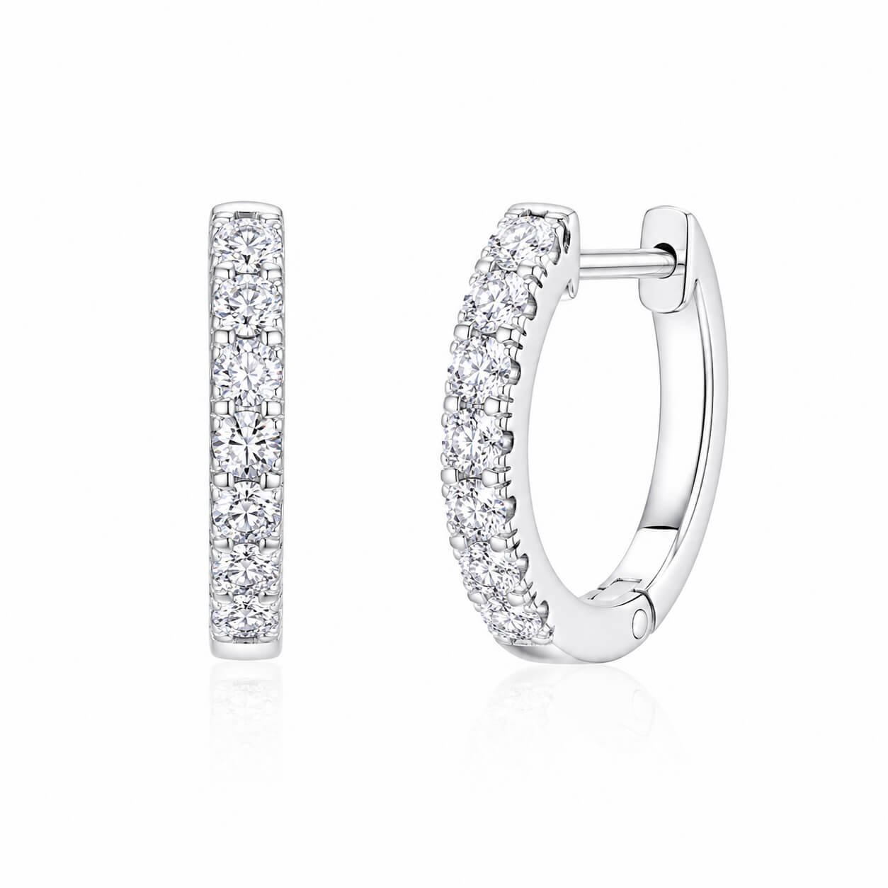 Full setting round cut lab grown diamond huggie hoop earrings