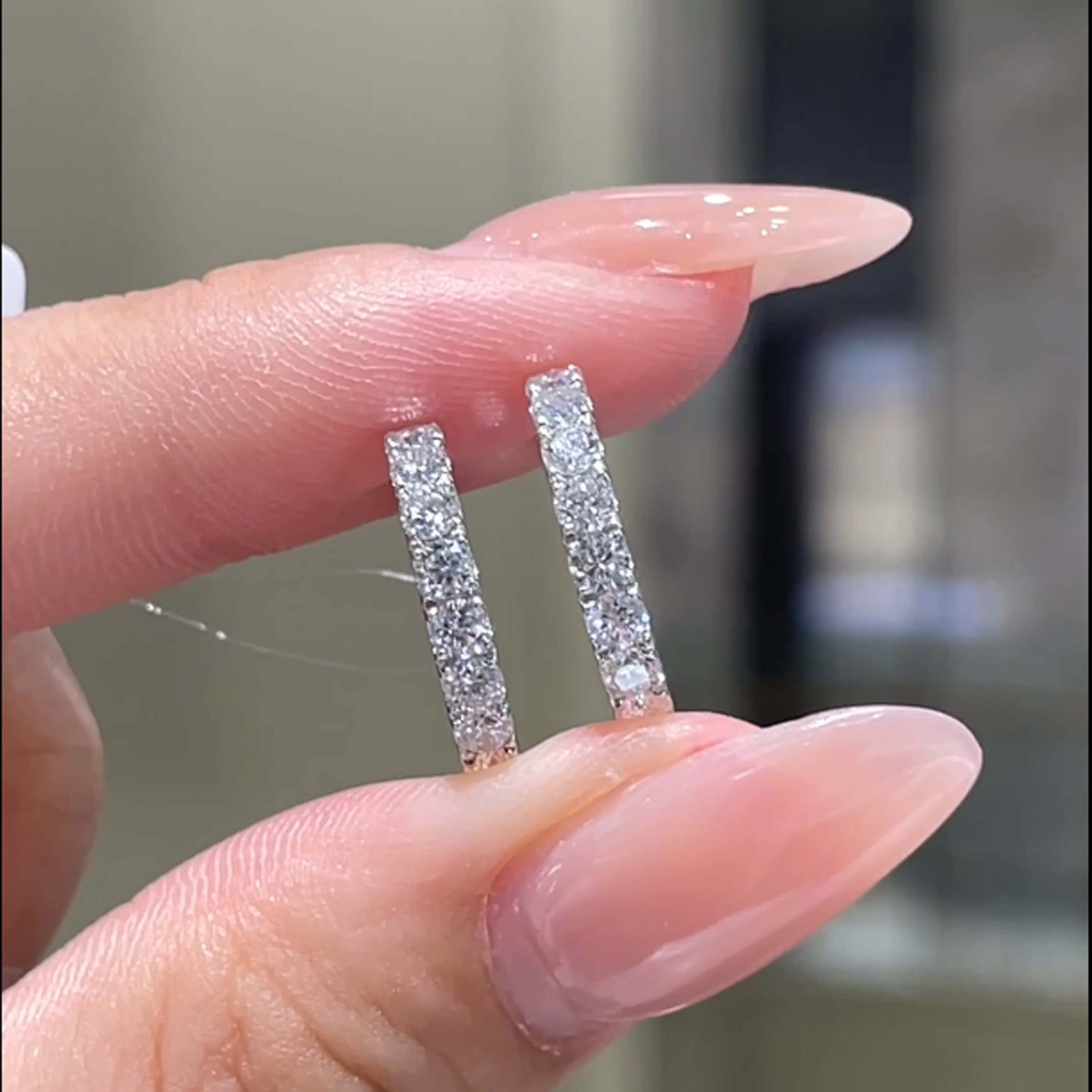 Full setting round cut lab grown diamond huggie hoop earrings