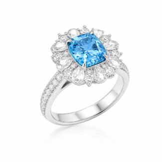 Halo setting cushion cut lab grown diamond engagement ring