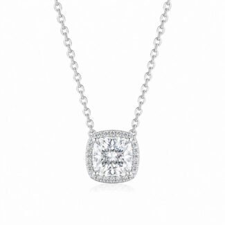 Halo setting cushion cut lab grown diamond pendant necklace