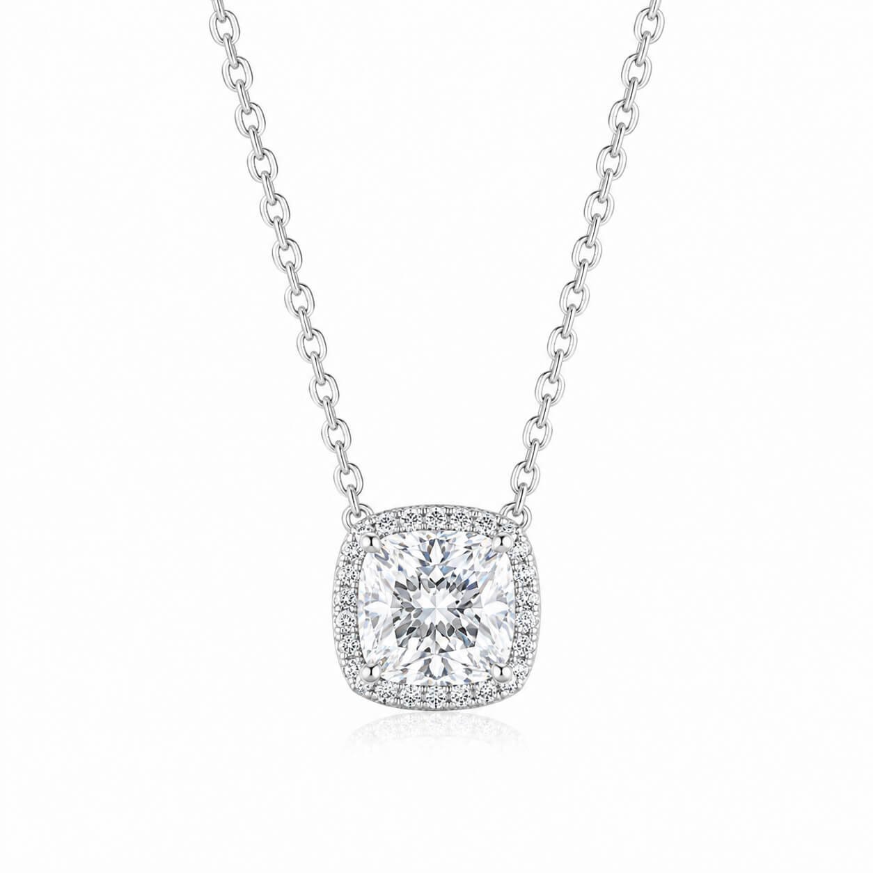 Halo setting cushion cut lab grown diamond pendant necklace Halo setting cushion cut lab grown diamond pendant necklace