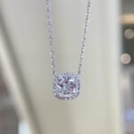 Halo setting cushion cut lab grown diamond pendant necklace