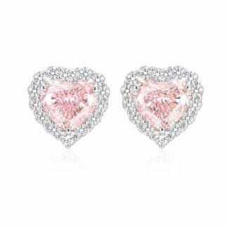 Halo setting heart cut lab grown diamond earrings stud