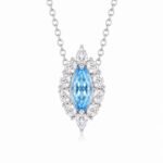 Halo setting marquise cut lab grown blue diamond necklace