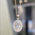 Halo setting oval cut lab grown diamond pendant necklace