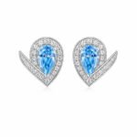 Halo setting pear cut lab grown blue diamond earrings stud
