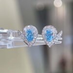 Halo setting pear cut lab grown blue diamond earrings stud
