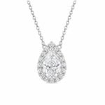Halo setting pear cut lab grown diamond pendant necklace