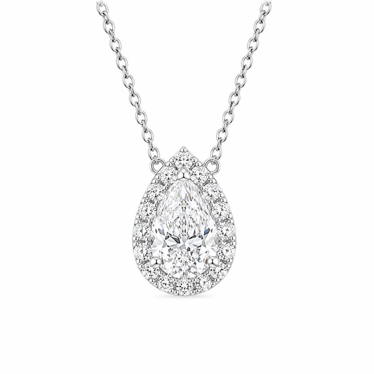 Halo setting pear cut lab grown diamond pendant necklace Halo setting pear cut lab grown diamond pendant necklace