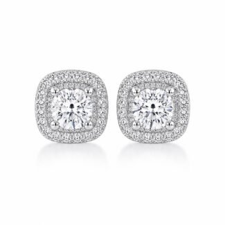 Halo setting round cut lab grown diamond earrings stud