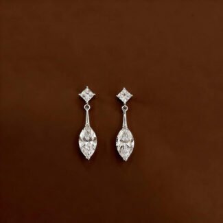 Marquise and princess cut lab grown diamond earrings stud