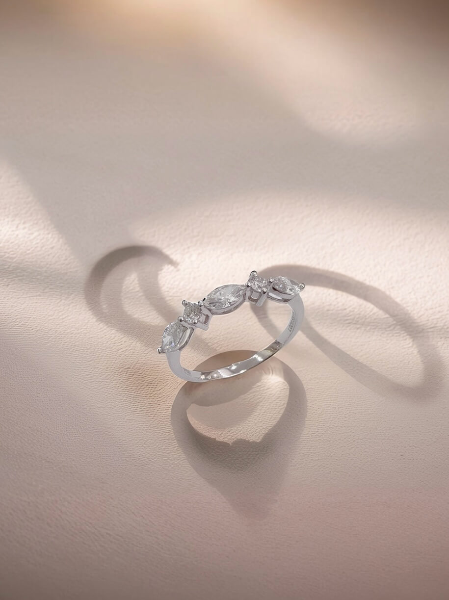 Marquise and round cut lab grown diamond eternity ring