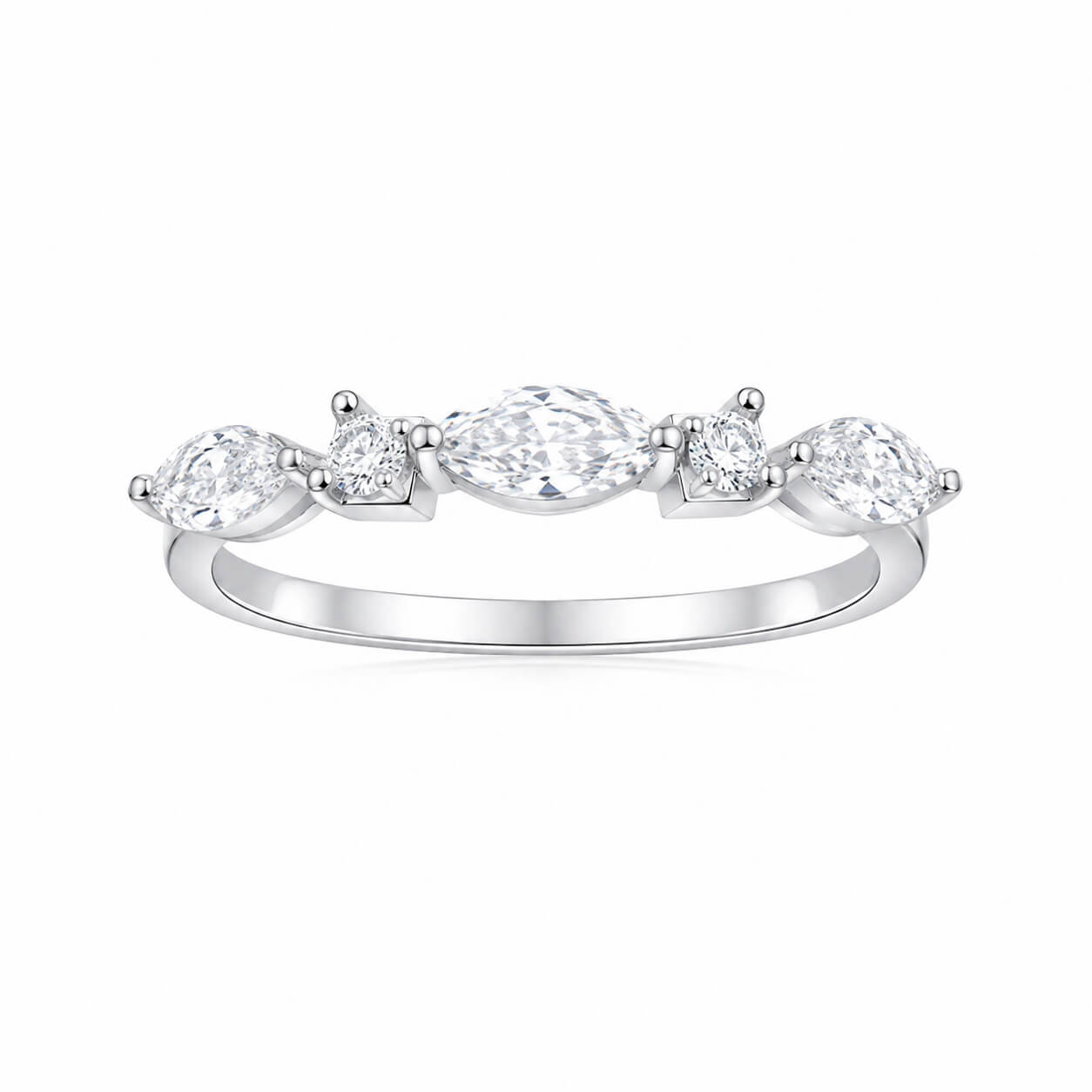 Marquise and round cut lab grown diamond eternity ring