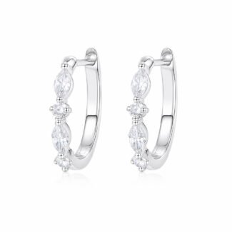 Marquise and round cut lab grown diamond hoop earrings