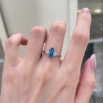 Marquise cut lab grown blue diamond three stones engagement ring