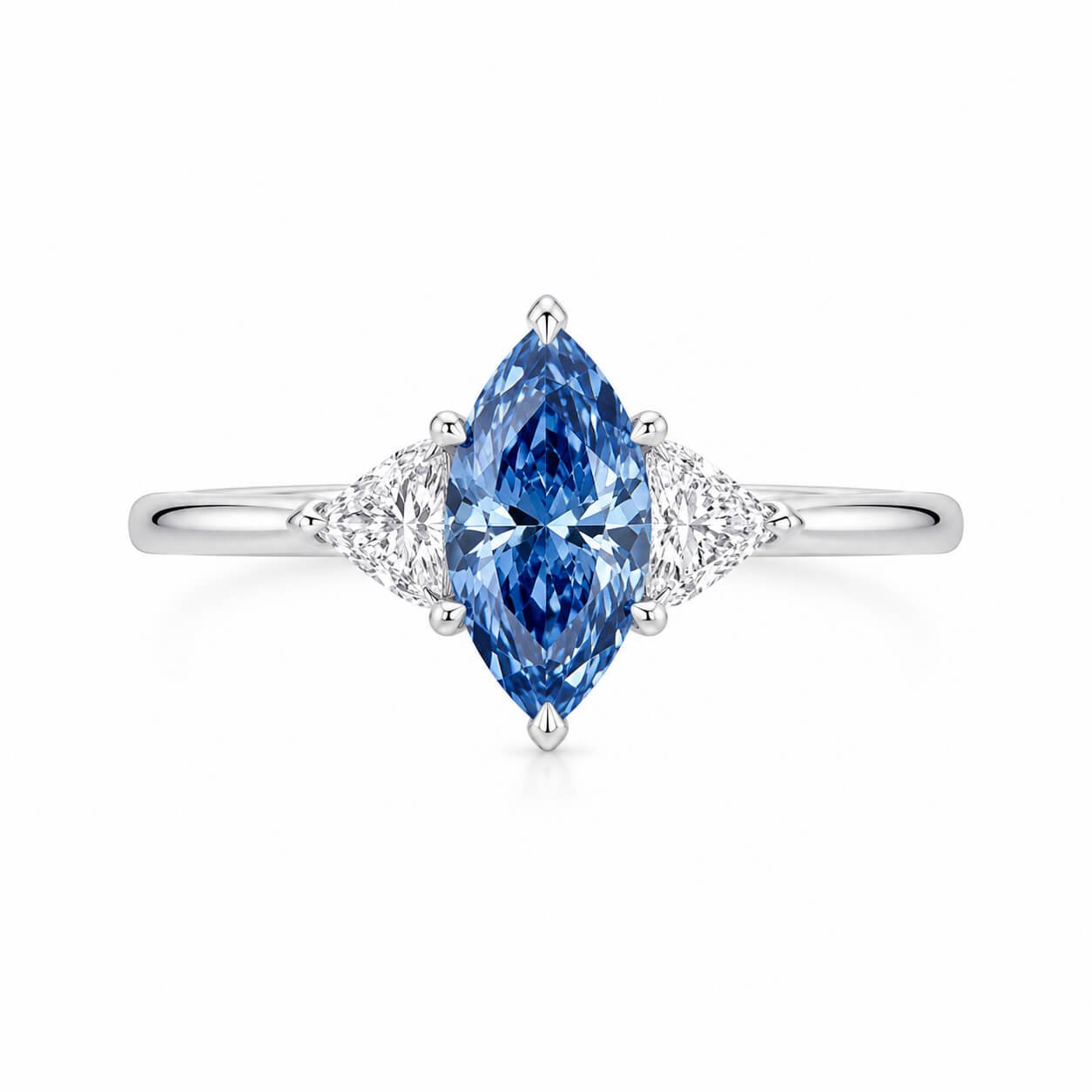 Marquise cut lab grown blue diamond three stones engagement ring Marquise cut lab grown blue diamond three stones engagement ring