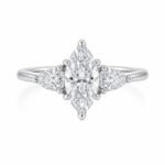 Marquise cut lab grown diamond three stones engagement ring