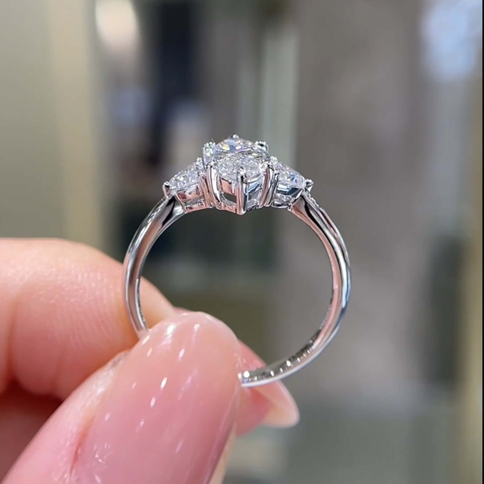 Marquise cut lab grown diamond three stones engagement ring Marquise cut lab grown diamond three stones engagement ring