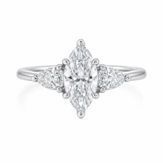 Marquise cut lab grown diamond three stones engagement ring