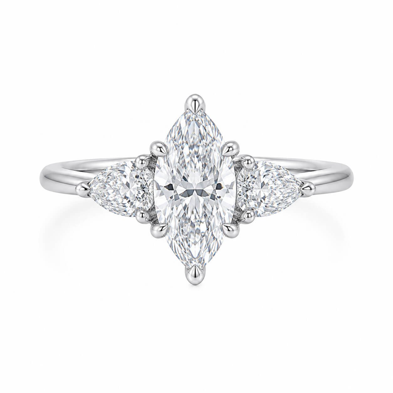 Marquise cut lab grown diamond three stones engagement ring Marquise cut lab grown diamond three stones engagement ring