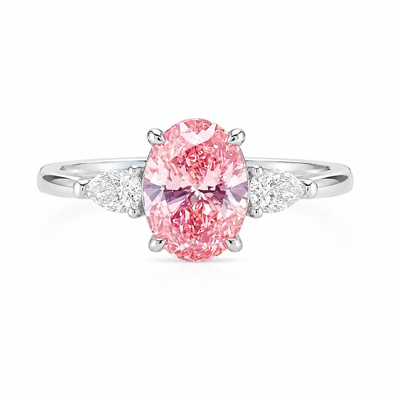 Oval cut lab grown pink diamond three stones engagement ring Oval cut lab grown pink diamond three stones engagement ring