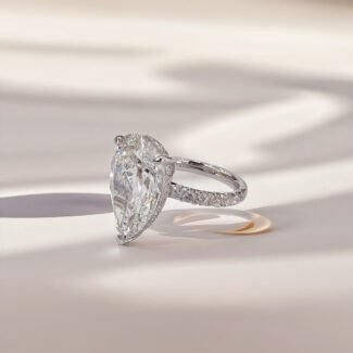 Pear cut lab grown diamond engagement ring