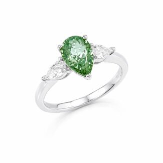 Pear cut lab grown diamond three stones engagement ring