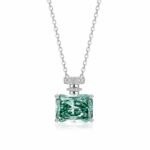 Perfume bottle radiant cut lab grown green diamond necklace