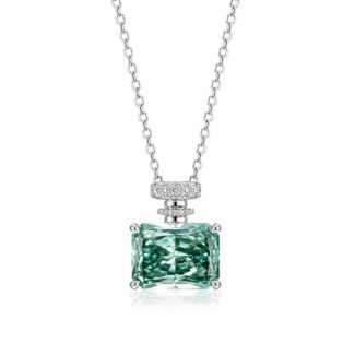 Perfume bottle radiant cut lab grown green diamond necklace