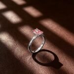 Radiant cut lab grown pink diamond engagement ring