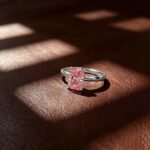 Radiant cut lab grown pink diamond engagement ring