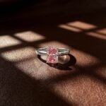 Radiant cut lab grown pink diamond engagement ring