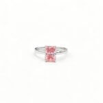 Radiant cut lab grown pink diamond engagement ring