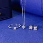 Round cut four-leaf clover lab grown diamond earrings stud